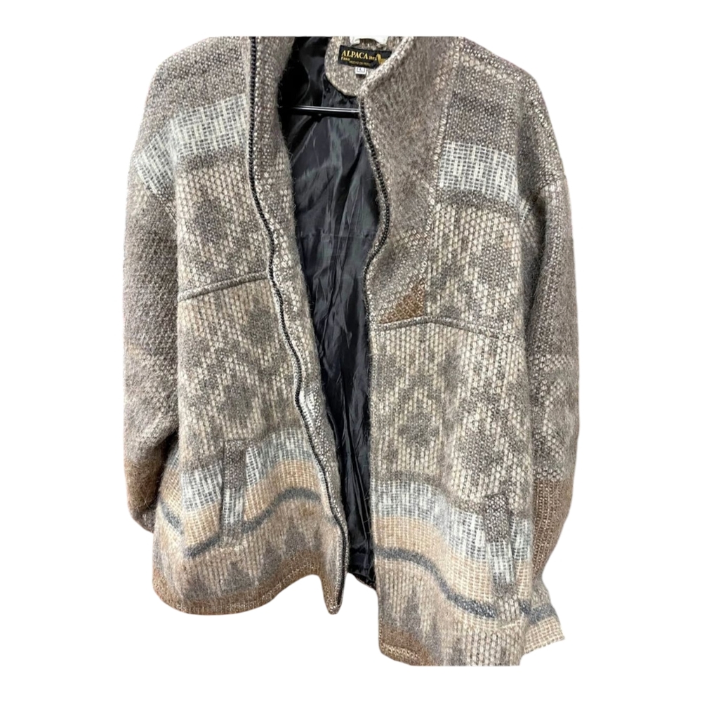 Gray Patterned Alpaca Wool Jacket - image 1